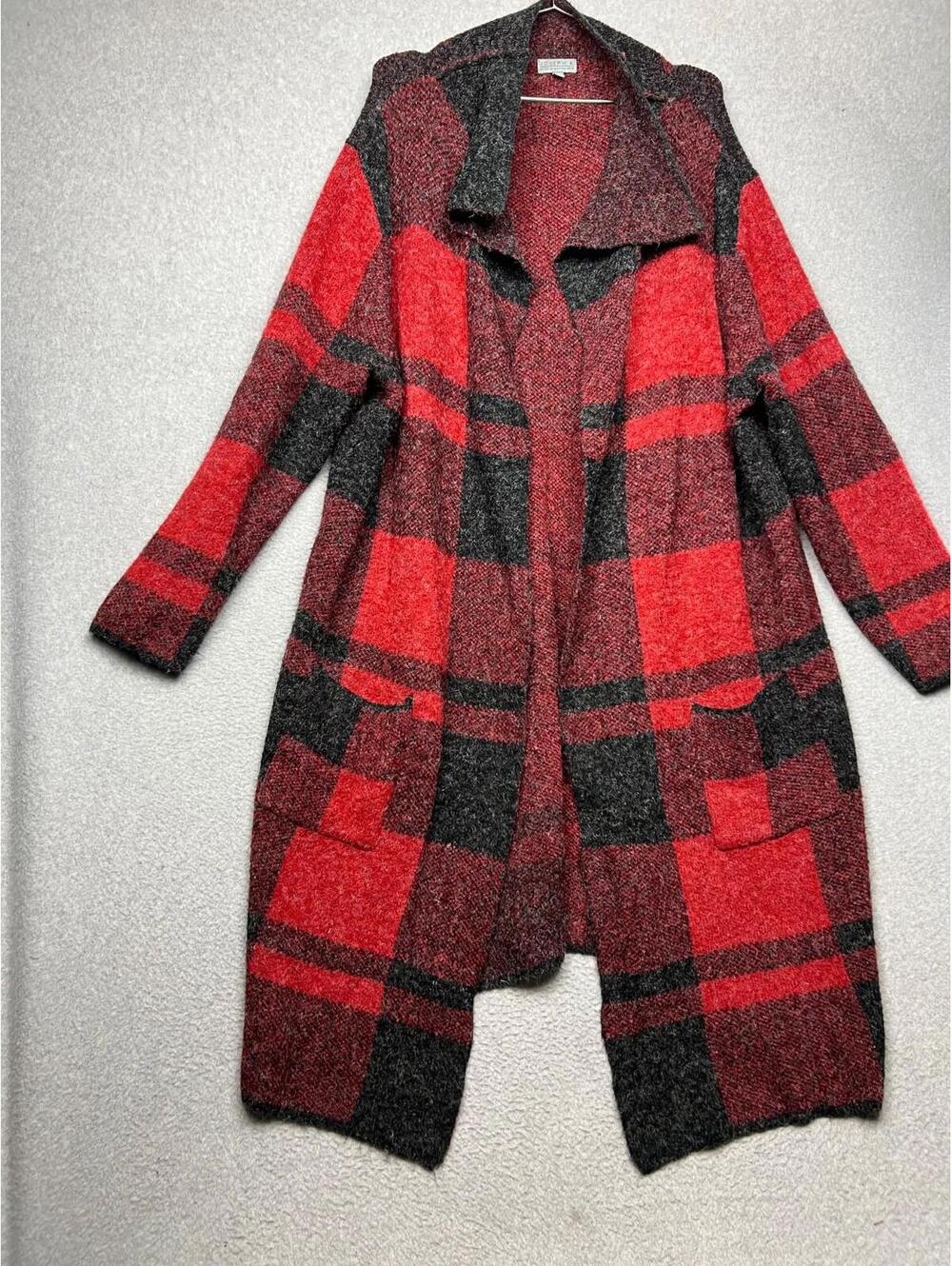Joseph A Oversized Long Plaid Coatigan Trench Sweater Womens XL Holiday Winter
